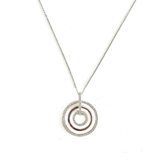 New Swarovski Silver Triple Circle Crystal Pendant Necklace - Picture 2 of 5